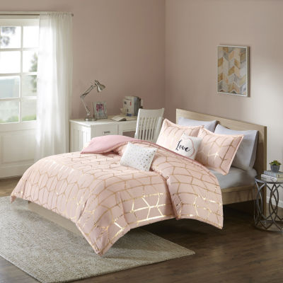 Intelligent Design Khloe Metallic Printed Duvet Cover Set with decorative pillows