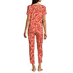 Liz Claiborne Womens V-Neck Short Sleeve 2-pc. Pant Pajama Set