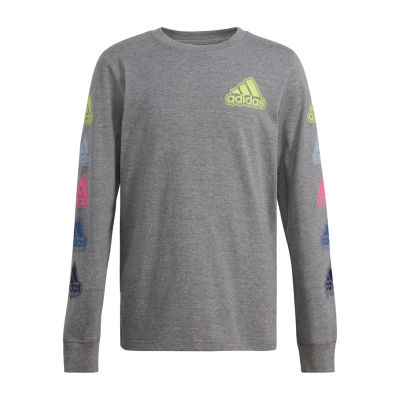 adidas Big Boys Crew Neck Long Sleeve Graphic T-Shirt