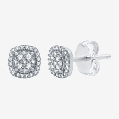 Diamond Blossom 1/4 CT. T.W. Mined White Diamond 10K White Gold 7mm Cushion Stud Earrings