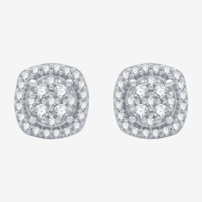 Diamond Blossom 1/4 CT. T.W. Mined White Diamond 10K White Gold 7mm Cushion Stud Earrings