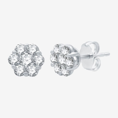 Diamond Blossom (H-I / I1) 1 CT. T.W. Lab Grown White Diamond 10K White Gold 7.9mm Stud Earrings