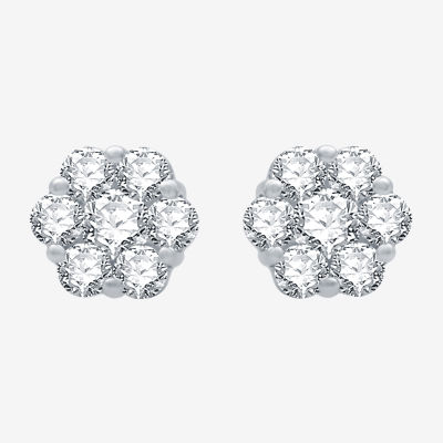 Diamond Blossom (H-I / I1) 1 CT. T.W. Lab Grown White Diamond 10K White Gold 7.9mm Stud Earrings