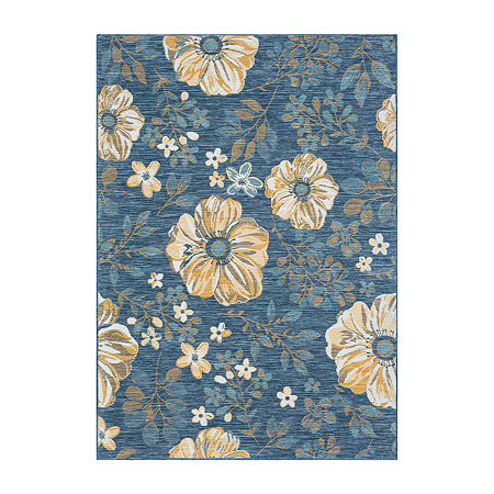 LR Home Bella Floral 24X96 Indoor Outdoor Rectangular Runner, One Size, Blue