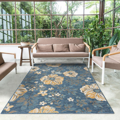 LR Home Bella Floral Indoor Outdoor Rectangular Area Rug