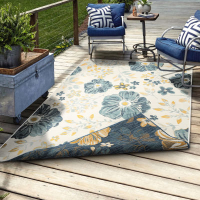 LR Home Bella Floral Indoor Outdoor Rectangular Area Rug