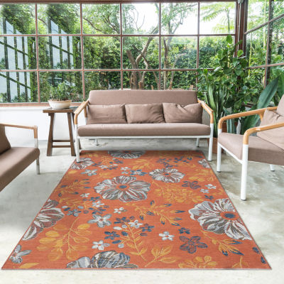 LR Home Bless Floral Indoor Outdoor Rectangular Area Rug