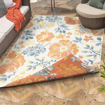 LR Home Bless Floral Indoor Outdoor Rectangular Area Rug