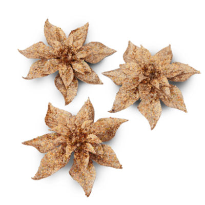 North Pole Trading Co. Gold Poinsettia Set 3-pc. Christmas Clips