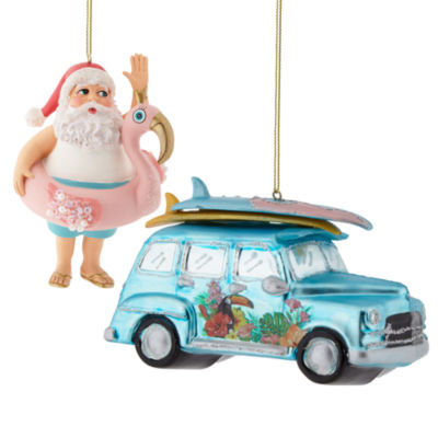 North Pole Trading Co. Santa And Car Christmas Ornament