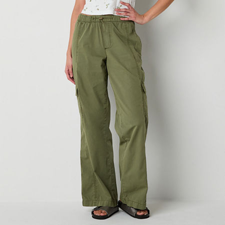 Arizona Womens Low Rise Wide Leg Cargo Pant-Juniors, Medium, Green