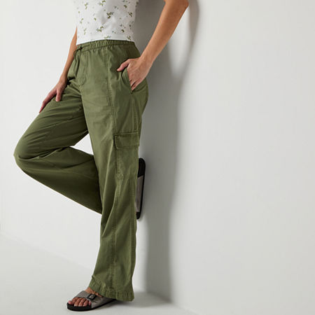 Arizona Womens Low Rise Wide Leg Cargo Pant-Juniors, Medium, Green