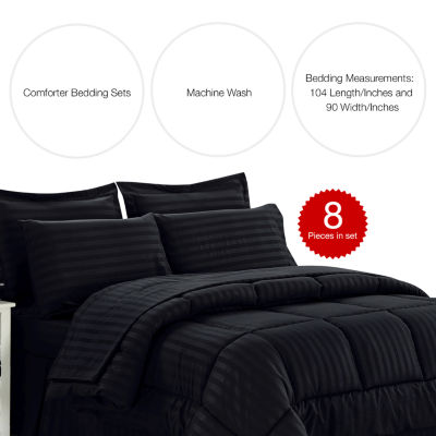 Elegant Comfort 8-Piece Complete Bedding Set Dobby Stripe - Wrinkle Resistant