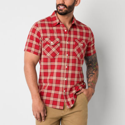 Frye and Co. Mens Regular Fit Short Sleeve Plaid Button-Down Shirt