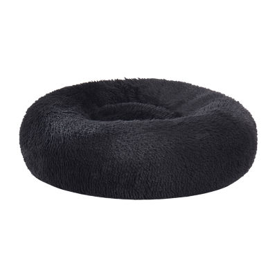 Sweet Home Collection 20in Black Round Calming Faux Fur Donut Pet Bed