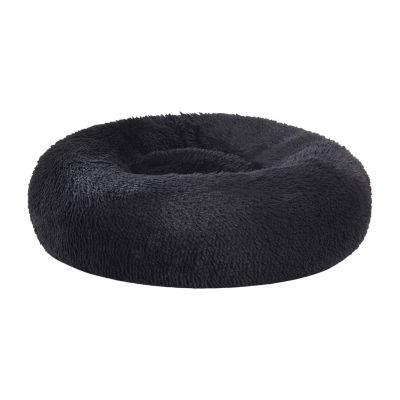 Sweet Home Collection 20in Black Round Calming Faux Fur Donut Pet Beds