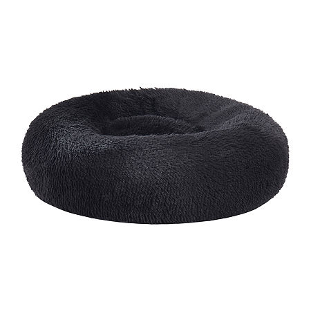 Sweet Home Collection 20in Black Round Calming Faux Fur Donut Pet Beds, One Size, Black