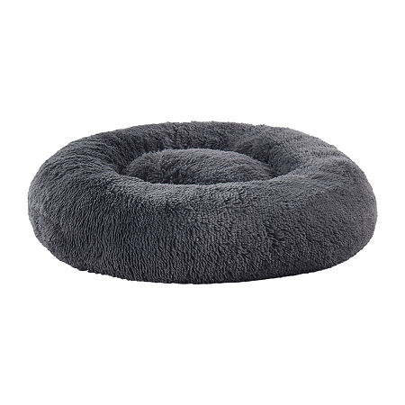 Sweet Home Collection 20in Black Round Calming Faux Fur Donut Pet Beds, One Size, Gray