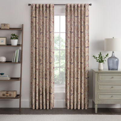 Waverly Castleford Damask Floral Light-Filtering Rod Pocket Set of 2 Curtain Panel