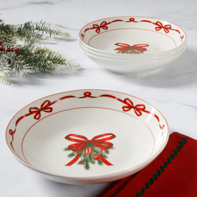 Martha Stewart Festive Bow 4-pc.Ceramic Dinner Bowl