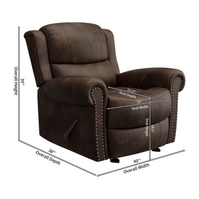 ProLounger Pressler Extra Large Rolled Arm Rocker Recliner in Distressed Faux Leather with Nailhead Trim