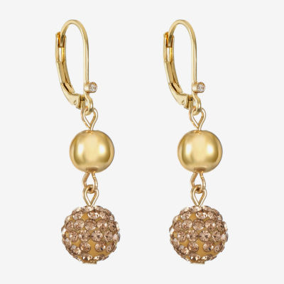 Monet Jewelry Double Beaded Womens Brown Glass Surgical Steel Round Drop Earrings