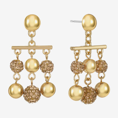 Monet Jewelry Beaded Womens Brown Glass Surgical Steel Round Hypoallergenic Chandelier Earrings