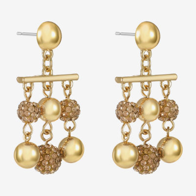 Monet Jewelry Beaded Womens Brown Glass Surgical Steel Round Hypoallergenic Chandelier Earrings