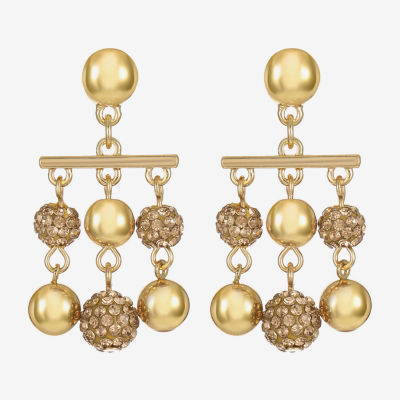 Monet Jewelry Beaded Womens Brown Glass Surgical Steel Round Hypoallergenic Chandelier Earrings