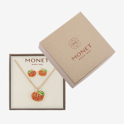 Monet Jewelry Gold Tone Pumpkin Womens Multi Color Glass 2-pc. Jewelry Set