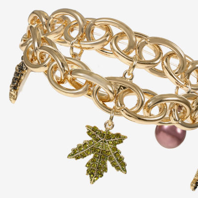 Monet Jewelry Gold Tone Cat Witch Hat Pumpkin Womens Multi Color Glass Charm Bracelet