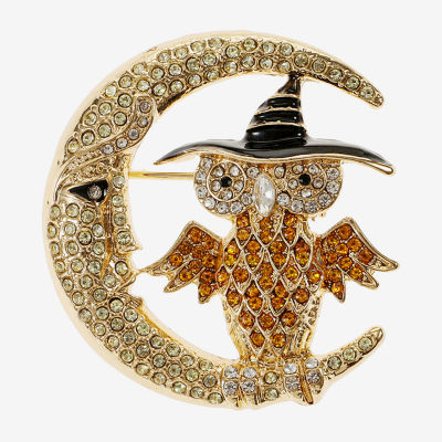 Monet Jewelry Owl Cresent Brown Glass Pin