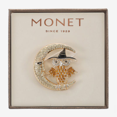 Monet Jewelry Owl Cresent Brown Glass Pin