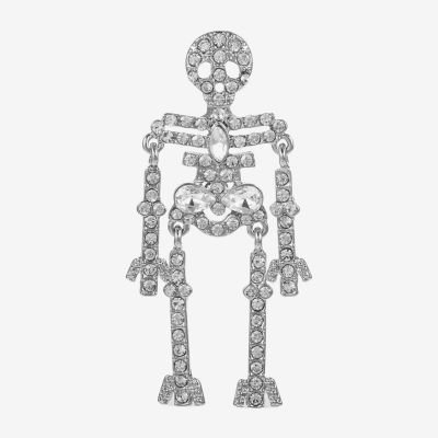 Monet Jewelry Silver Tone Halloween Skeleton Glass Pin