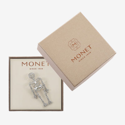 Monet Jewelry Silver Tone Halloween Skeleton Glass Pin