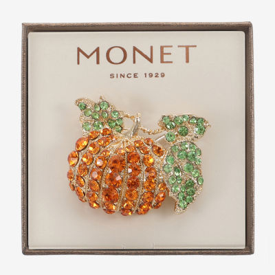 Monet Jewelry Gold Tone Pumpkin Multi Color Glass Pin