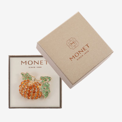 Monet Jewelry Gold Tone Pumpkin Multi Color Glass Pin