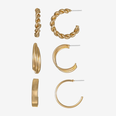 Liz Claiborne Hoop Twisted Womens Hypoallergenic 3 Pair Earring Set