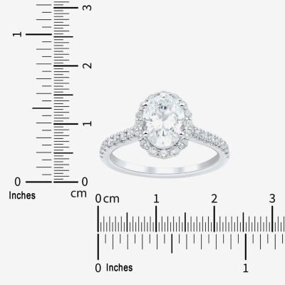 (H-I / Si1-Si2) Womens 2 CT. T.W. Lab Grown White Diamond 10K White Gold Oval Side Stone Halo Engagement Ring