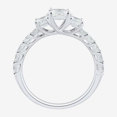 Love Lives Forever Womens 1 1/2 CT. T.W. White Diamond 10K Gold Round Side Stone 3-Stone Engagement Ring