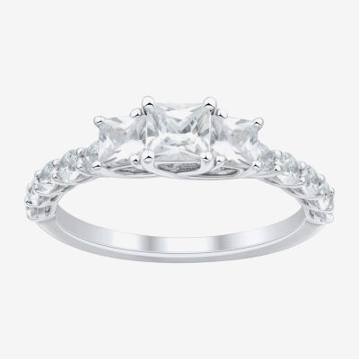Love Lives Forever Womens 1 1/2 CT. T.W. White Diamond 10K Gold Round Side Stone 3-Stone Engagement Ring
