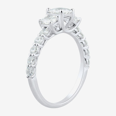 Love Lives Forever Womens 1 1/2 CT. T.W. White Diamond 10K Gold Round Side Stone 3-Stone Engagement Ring