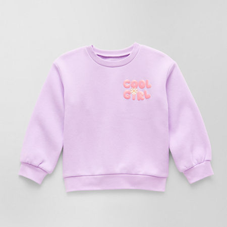 Okie Dokie Toddler & Little Girls Crew Neck Long Sleeve Fleece Sweatshirt, 5t, Purple