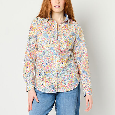 St. John's Bay Tall Womens Long Sleeve Regular Fit Button-Down Shirt
