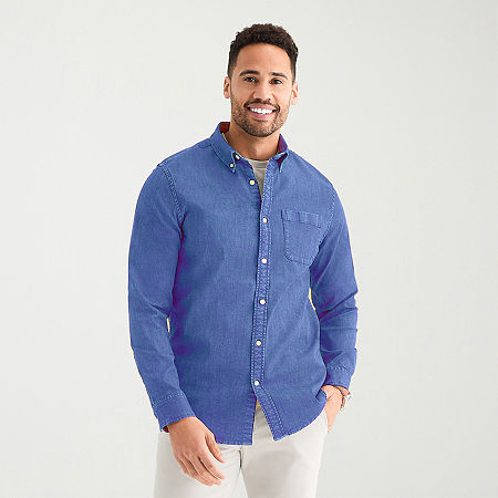 St. John's Bay Denim Mens Long Sleeve Classic Fit Button-Down Shirt, X-large, Blue
