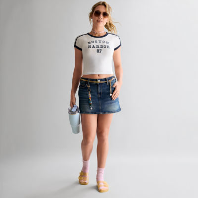 Arizona Womens Juniors Mid Rise Midi Denim Skirt