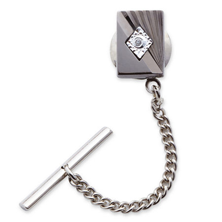 Art Deco Tie Tack With Diamond Accent, One Size, Gray