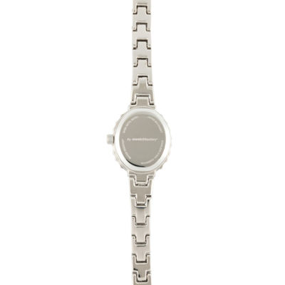 Personalized Dial Womens Diamond-Accent Oval Silver-Tone Bracelet Watch