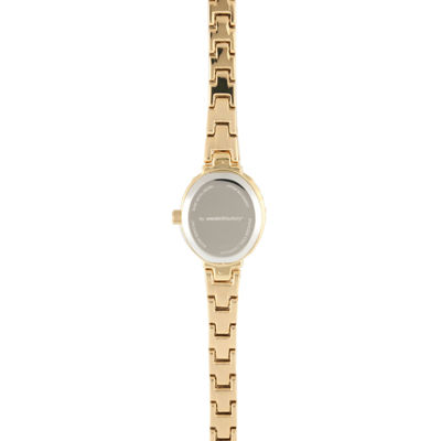 Personalized Dial Womens Diamond-Accent Oval Gold-Tone Bracelet Watch