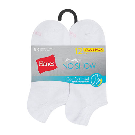 Hanes Lightweight Womens Multi-Pack 12 Pair No Show Socks, 9-11, White